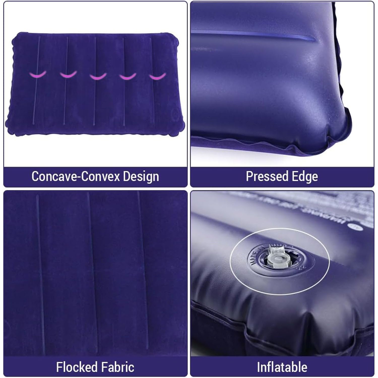 Air Pillow - Blue Soft Velvet Air Inflatable Neck Cushion For Travel, Car, Camping Pillow | Adjustable Foam Support, Portable Lightweight Comfort Rest, Tourist, Sleeping Support - Pack Of 1