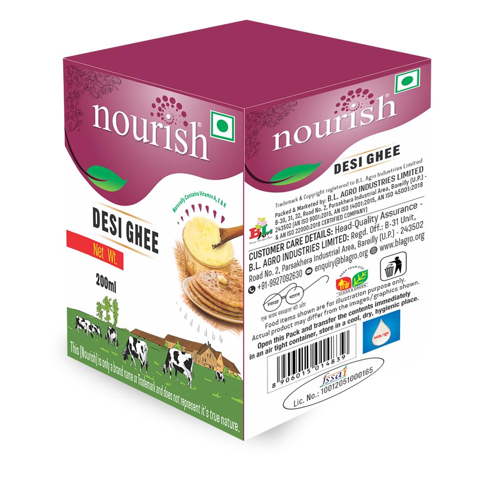 Organic Sudh Desi Ghee By Nourish | High In Protein Fiber Healthy Pure Shudh Desi Ghee Good For Bakes Cookies | (200ml) 6.7 Ounce | Box Pack