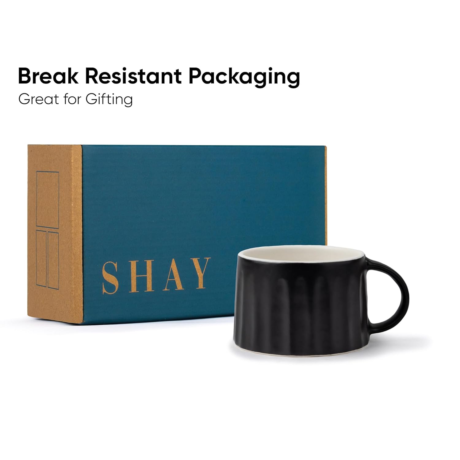Ceramic Line Cappuccino Cup Set Of 2 - Black, 300ml Each | Coffee Cup With Matte Finish | Large Cup For Coffee - Ceramic Cup | Premium Stoneware Coffee Cup - Microwave Safe & Dishwasher Safe