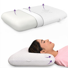 Memory Foam Pillow, Queen Size Orthopedic Pillows, White - 4.5 Inch Thick | For Neck Pain Relief, With Removable Washable Cover, Portable, Neck Support, Cooling, Adjustable - Pack Of 1
