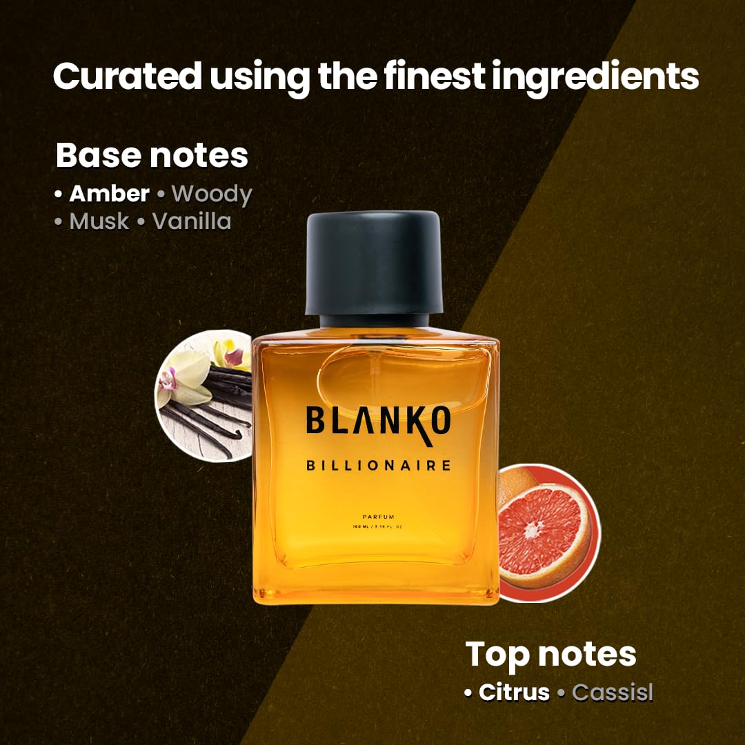 Blanko Billionaire Time Lock Technology Parfum 100ml 3.4 Fl.oz. | Luxury Perfume For Clubs, Concerts & Night | Longest Lasting Men's Perfume