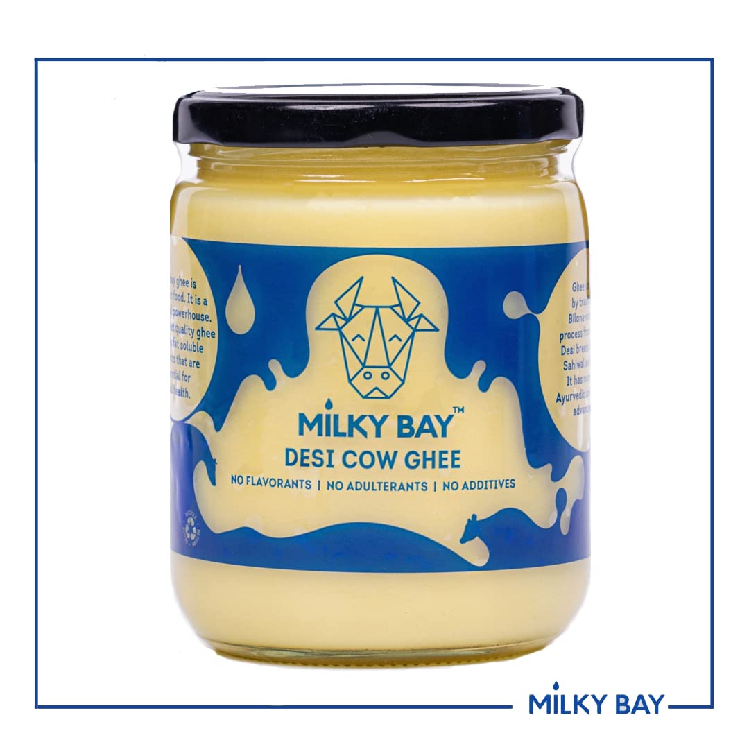 Organic Desi Cow Ghee By Milky Bay | Naturally Rich Taste & Aroma Desi Pure Cow Ghee Perfect For Laddus | (500ml) 16.9 Ounce | Jar Pack