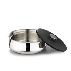 Designer Silver Stainless Steel Bowl With Lid - 950ml, Doubly Series | Multi-Purpose Double Wall Bowl - Gloss Mirror Mixing Serving Bowl | Serve Ware & Tableware - Dishwasher Safe