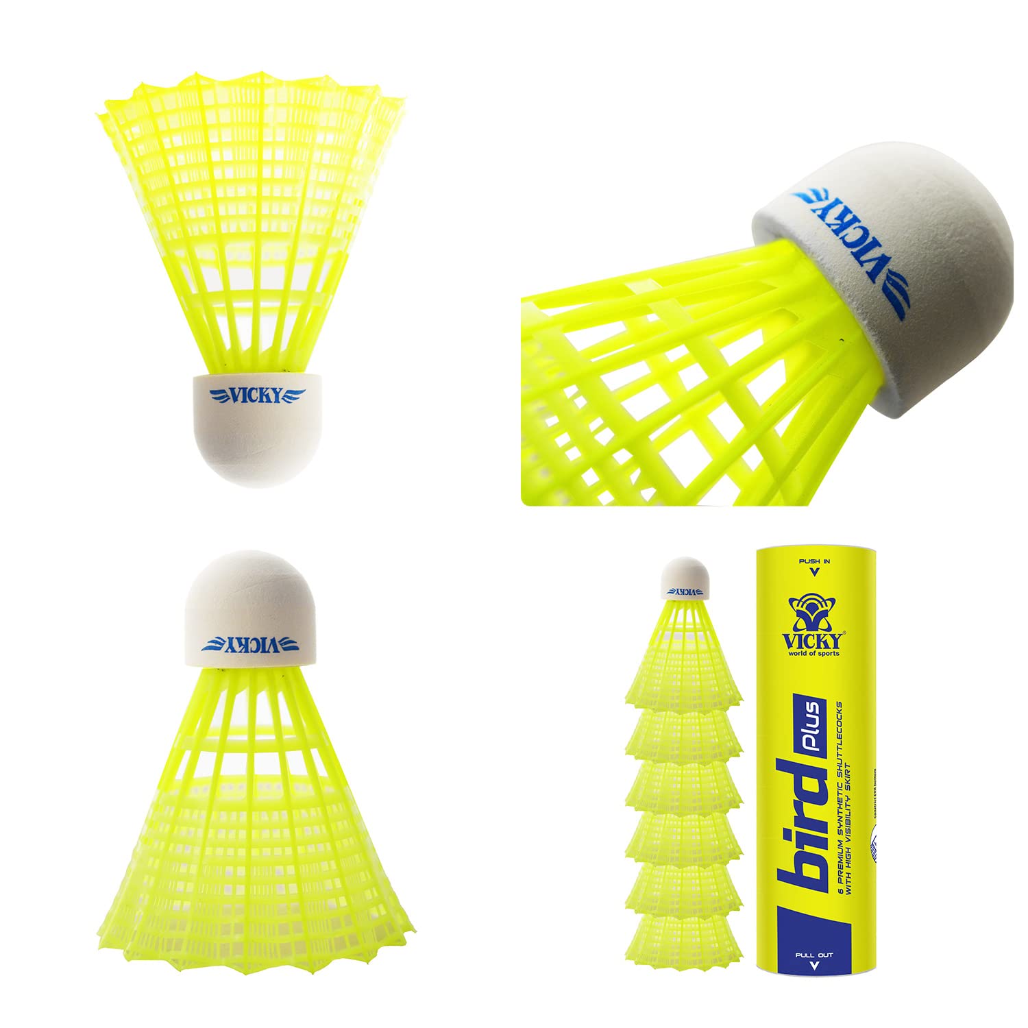 Yonex Mavis 10 Badminton Shuttlecocks Nylon | Yellow , Pack Of 6 , Cork Base & Nylon Skirt (Green Cap)