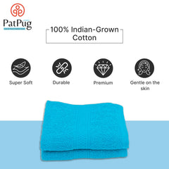 Patpug 100% Indian Ultra Soft Cotton Hand Towel 400 Gsm | For Gym, Workout, Yoga, Wash Basin (Cool Aqua) - 2 Piece