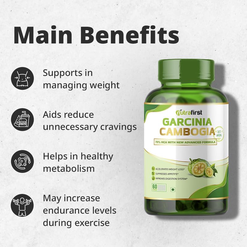 Nutrafirst Garcinia Cambogia Tablets 800mg With 70% Hca & Green Tea Extract, For Weight Management, Improves Digestion For Men & Women | 60 Tablets 100gm 0.2lbs