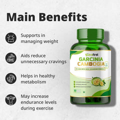 Nutrafirst Garcinia Cambogia Tablets 800mg With 70% Hca & Green Tea Extract, For Weight Management, Improves Digestion For Men & Women | 60 Tablets 100gm 0.2lbs