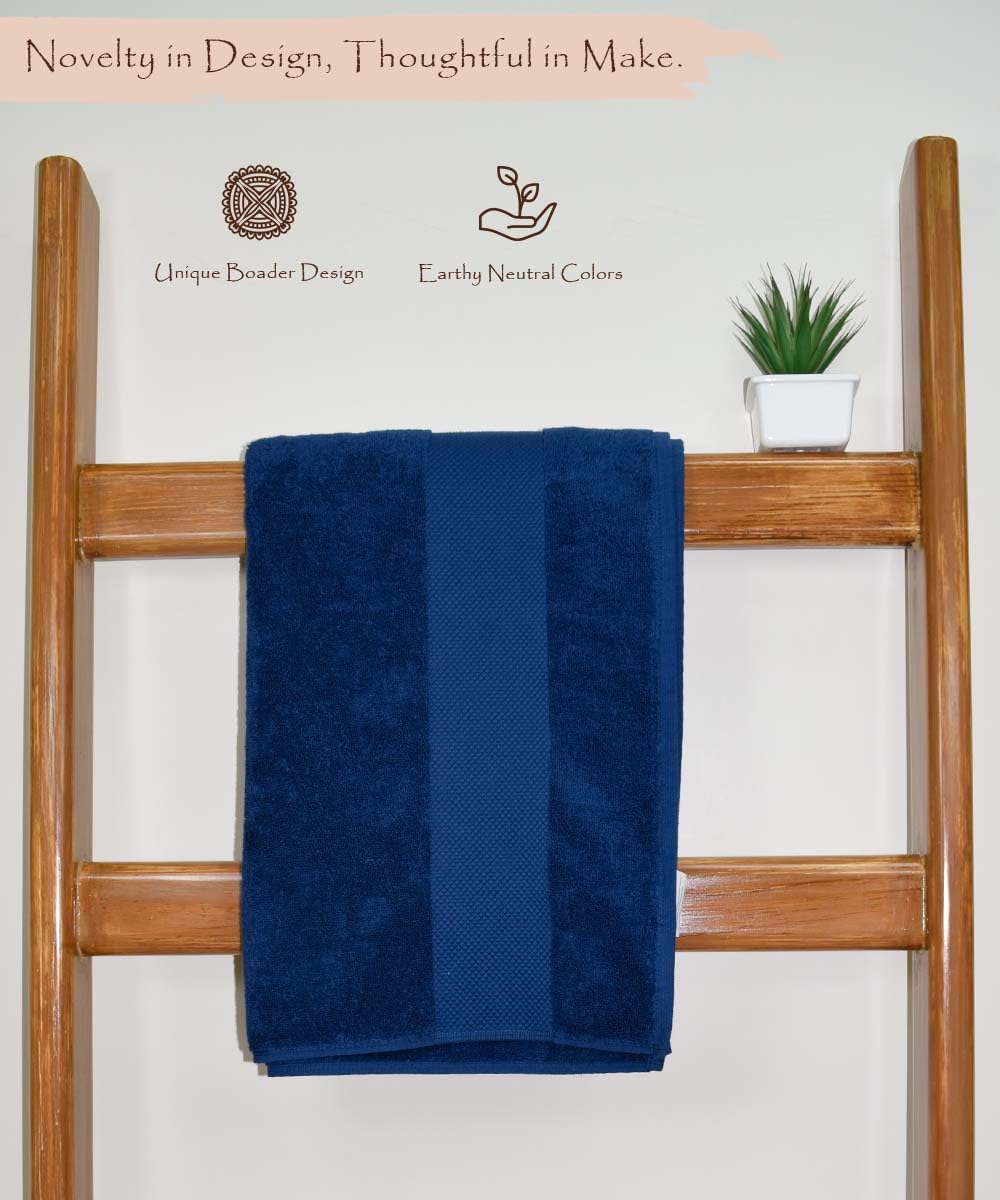 Rangoli Soft Absorbent Durable Towels Earthly Egyption Cotton Plush Oversized Large Size Bath Towel 1200 Gsm (Navy Blue)- Pack Of 2