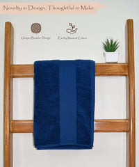 Rangoli Soft Absorbent Durable Towels Earthly Egyption Cotton Plush Oversized Large Size Bath Towel 1200 Gsm (Navy Blue)- Pack Of 2