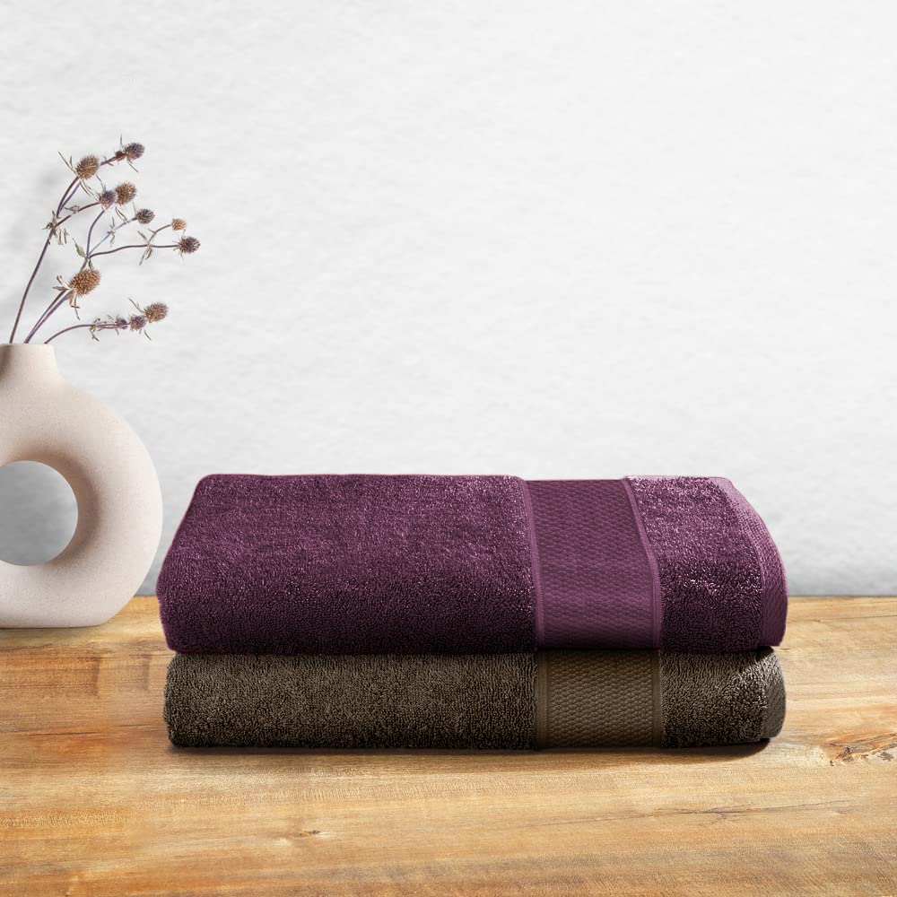 Wakefit 100% Cotton Bath Towels Large Size 500 Gsm | Bathing Towel For Men & Women Terry -2 Pieces (Cafe Noir & Grape Wine)