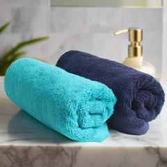 Heelium Bamboo Hand Towel 600 Gsm | Ultra Absorbent & Anti-Bacterial 3x Softer Than Cotton Towels | Pack Of 2 - Blue, Teal