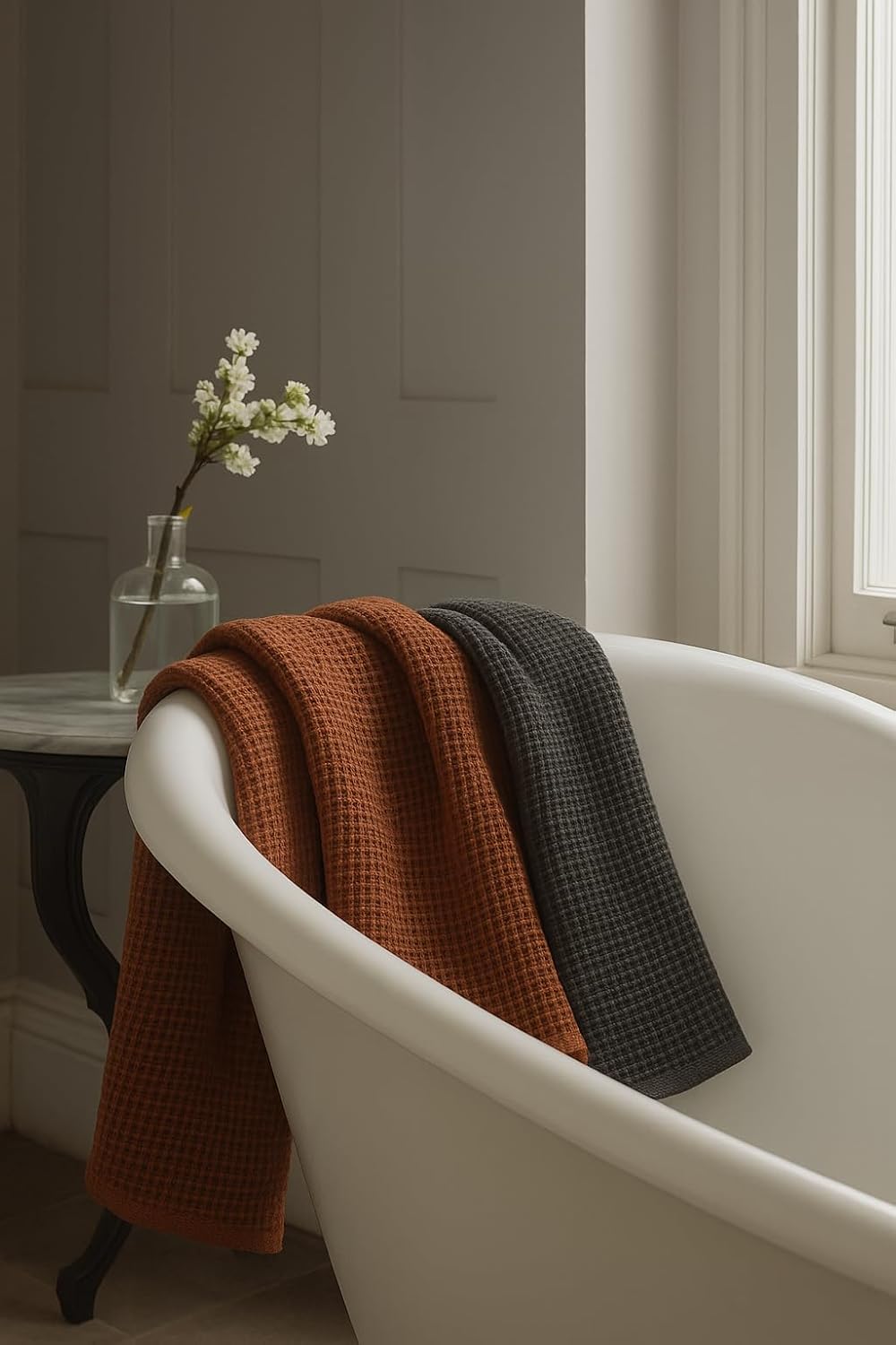 Drape&Luxe Gen-Z Towel Premium Waffle Cotton Bath Towel 1200 Gsm | Super Soft & High Absorbency Towel, Quick Drying Large Size Towels (Black & Brown) - Pack Of 2