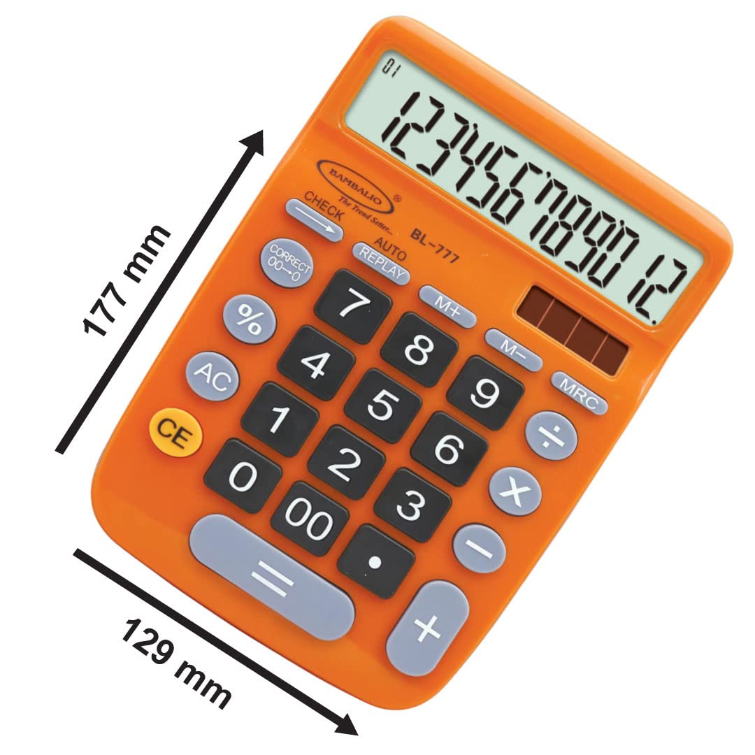 Bambalio Bl-777 Electronic Calculator (Orange) 3 Years Warranty & 3 Years Battery Life | 12 Digits-large LC Display ,112 Steps Check & Correct