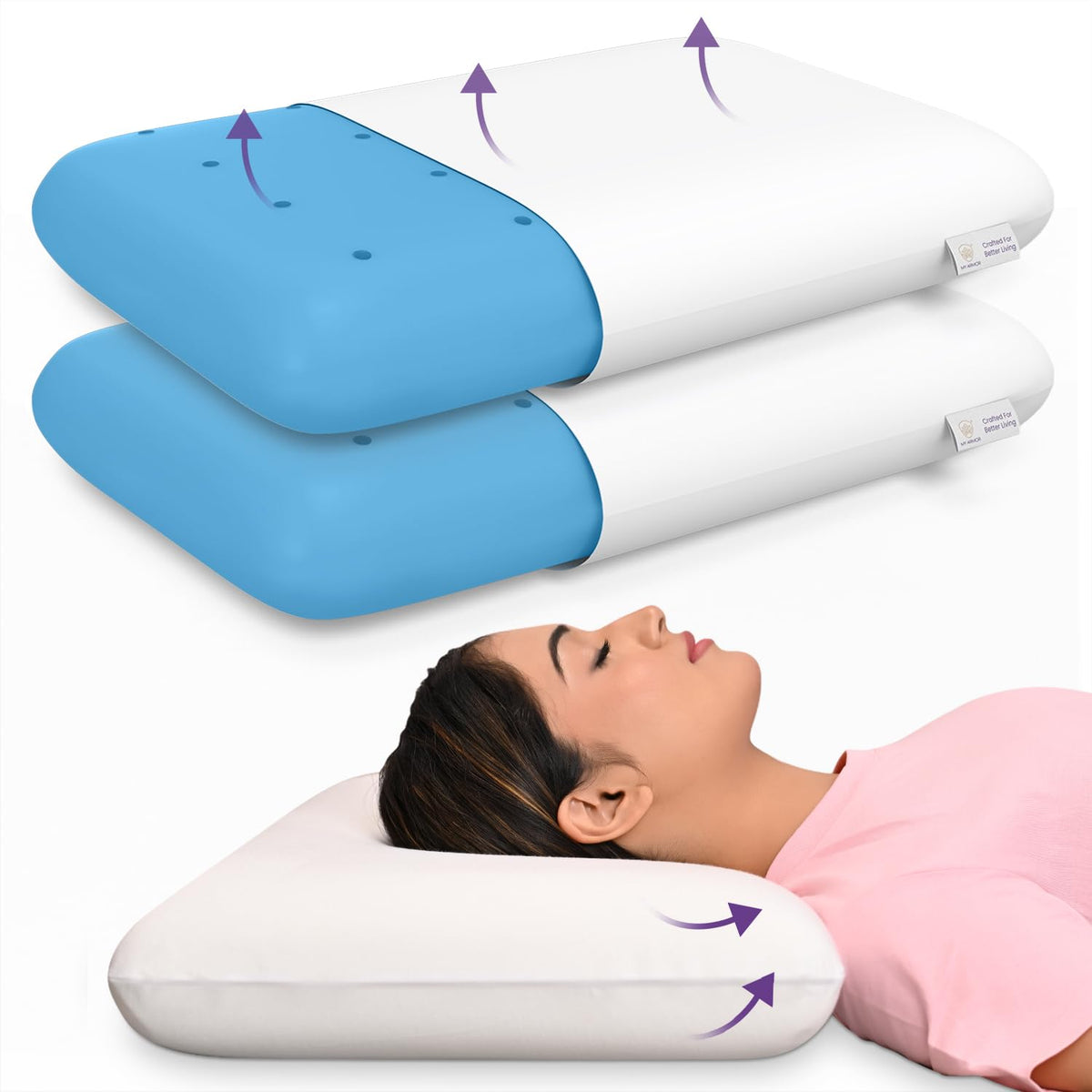 Cool Gel Memory Foam Pillows, Orthopedic Pillows, Queen Size - 22 X 14 X 4.5 Inches | Pillows For Neck Pain Relief, Without Cover, Neck Support, Cooling, Adjustable - Pack Of 2
