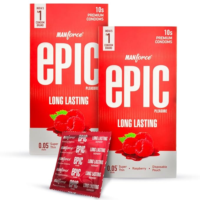Manforce Epic Pleasure Long Lasting Premium Condoms For Men, Super Thin (10 Counts) (Pack Of 2)