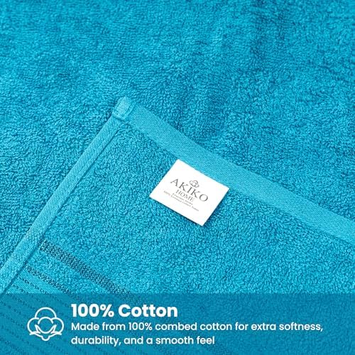 Akiko Home 100% Cotton Essential Series Hand Towels 800 Gsm | Soft, Absorbent & Durable, Cotton Hand Towel For Bathroom Use, Gentle On Skin- Pack Of 4 (Teal)