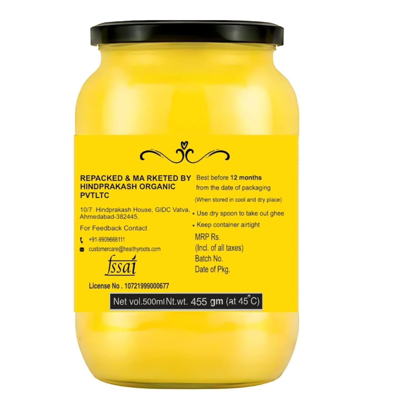 100% Pure A2 Desi Cow Ghee By Healthy Roots | Natural & Healthy Gir Cow Cultured Desi Ghee For Overall Health | 1 Litre (500ml * 2) 33.8 Ounce | Jar Pack