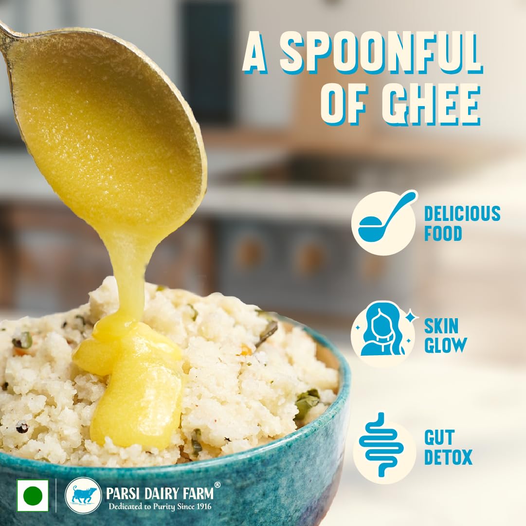 100% Natural Desi Cow Ghee By Parsi Dairy Farm'S | Pure Healthy Cow Ghee Perfect For Digestive Health | (500ml) 16.9 Ounce | Jar Pack