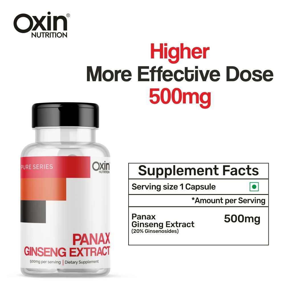 Oxin Nutrition Panax Ginseng Extract, Designed For Regular, Consistent Use To Promote Long - Term Health Benefits | 30 Veg Capsules 50gm 0.1lbs