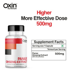 Oxin Nutrition Panax Ginseng Extract, Designed For Regular, Consistent Use To Promote Long - Term Health Benefits | 30 Veg Capsules 50gm 0.1lbs