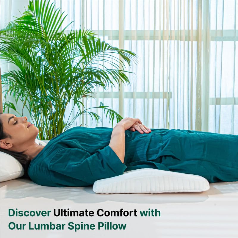 Lumbar Support Orthopaedic Memory Foam Pillow, Bed Pillow For Sleeping, White - 27.5 L X 15.5 W X 2.5 H Inch | Spine Alignment Waist Support | Pillow For Lower Back Pain Relief, Sciatica