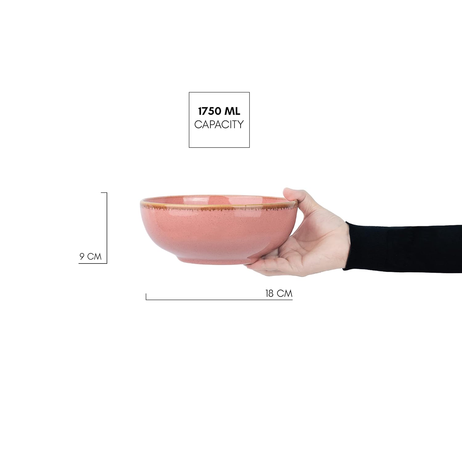 Ceramic Large Serving Bowl Set Of 1 Pc - 1750ml, Pink | Ceramic Bowl - Large Size | Microwave Safe Bowl - Bowl Set With Glossy Finish | Ceramic Bowl