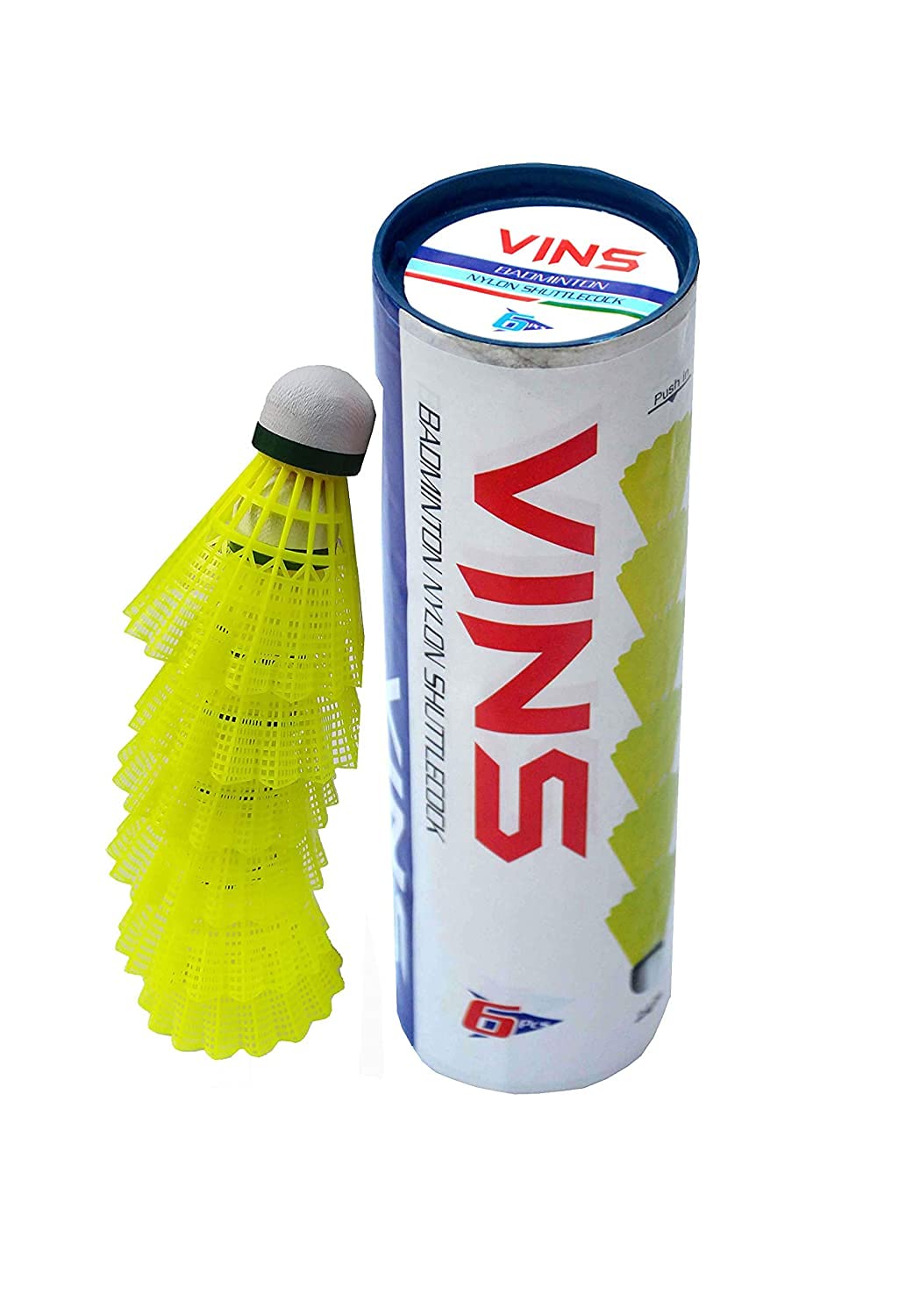 Vins Badminton Nylon Shuttlecock , Material Used: Nylon & Natural Cork Base | Yellow , Pack Of 6