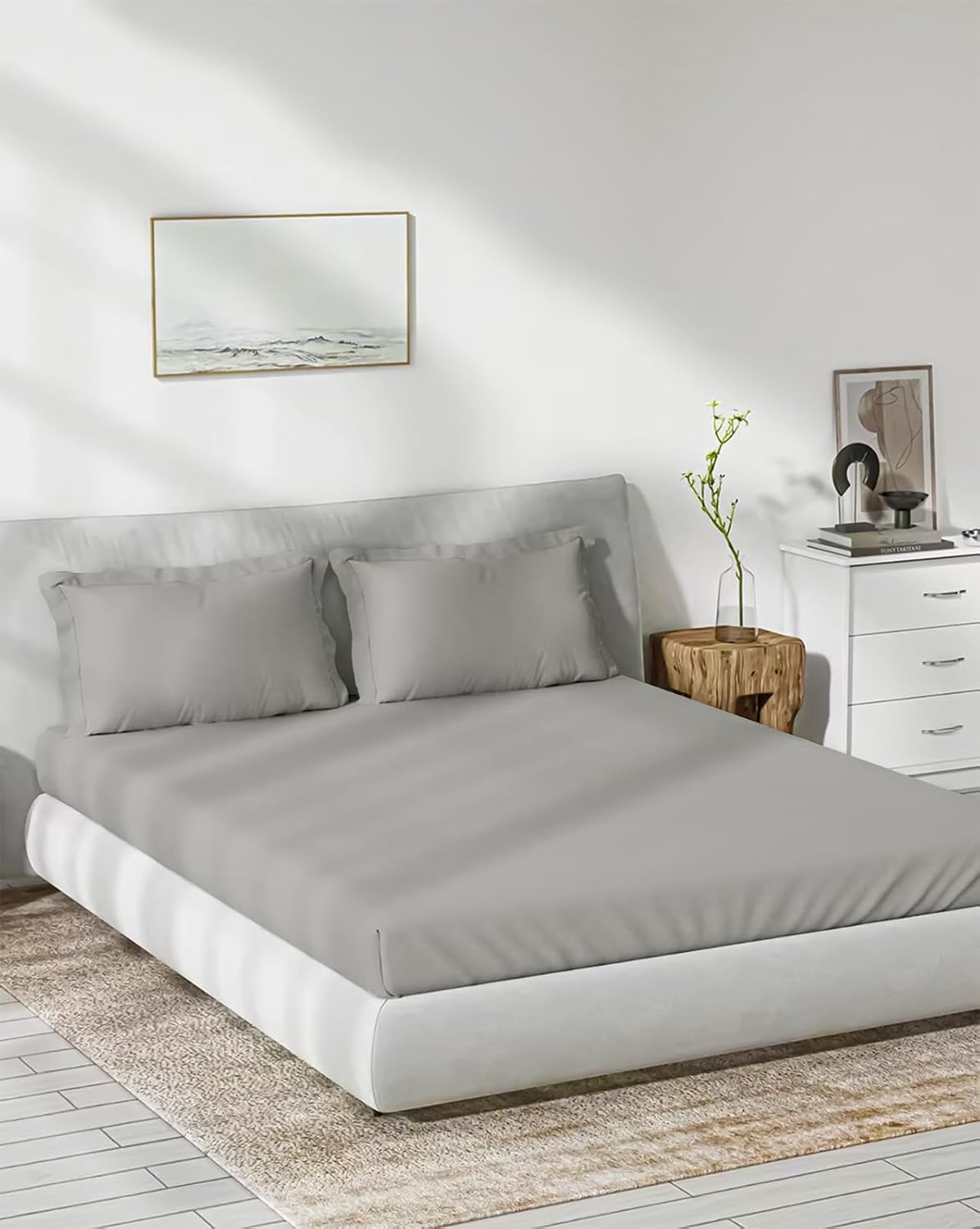 Elastic Fitted Bedsheet With 2 Pillow Cover - 78 X 84 Inches, Silver Grey | Soft, Breathable & Eco-Friendly | Perfect Gifting Festival, Housewarming, Anniversaries