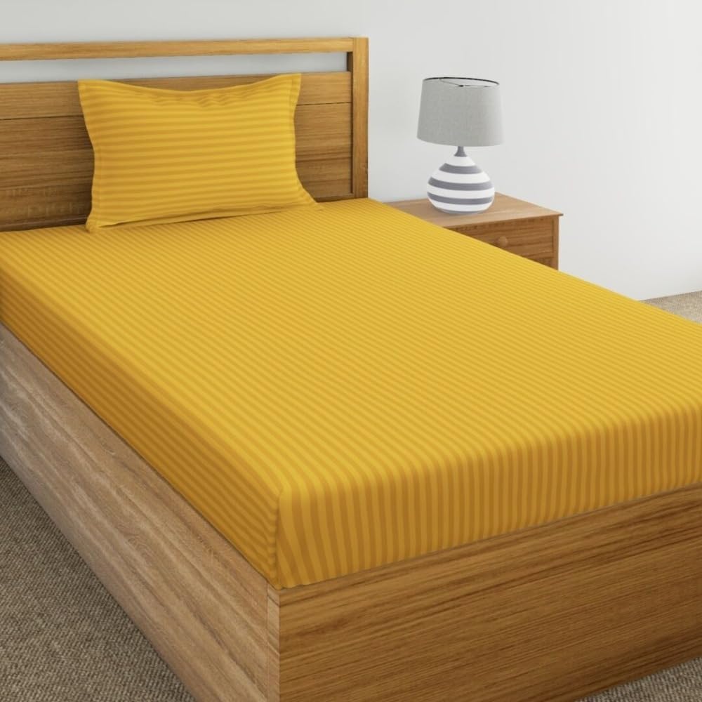 Glace Cotton 1 Single Bedsheet With 1 Pillow Cover - 60 X 90 Inches, Yellow | Comfort Fabric Bedsheet Home, Hotel & Guest House