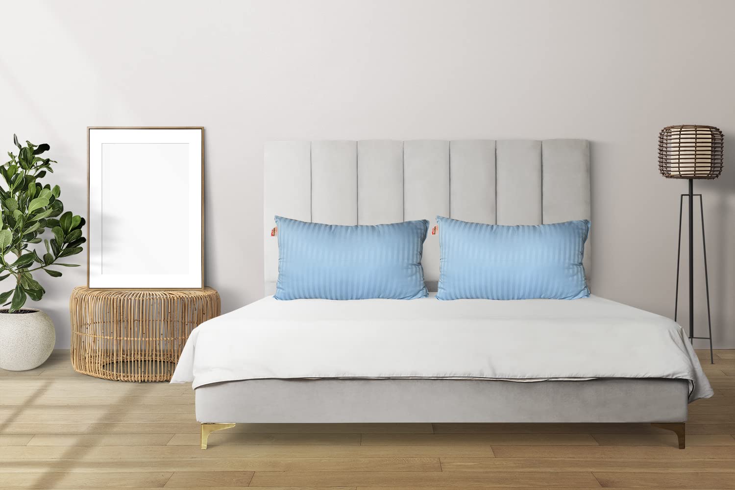 Premium Hotel Quality Soft Polyester Blend Fiber Pillow, Sky Blue - 16x24 Inch | Standard Size, Neck Support, Washable, Removable Cover | Bed Pillow, Comfortable Pillow - Set Of 2