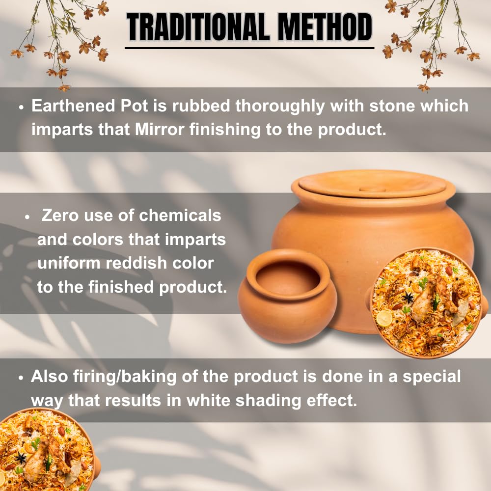 Exclusive Range Unglazed Clay Pot With Lid - 1.5 Liters | Lassi - Dahi - Yoghurt Handi | Biryani Handi - Earthen Kadai - Mud Handi | Mitti Ke Bartan With Lid