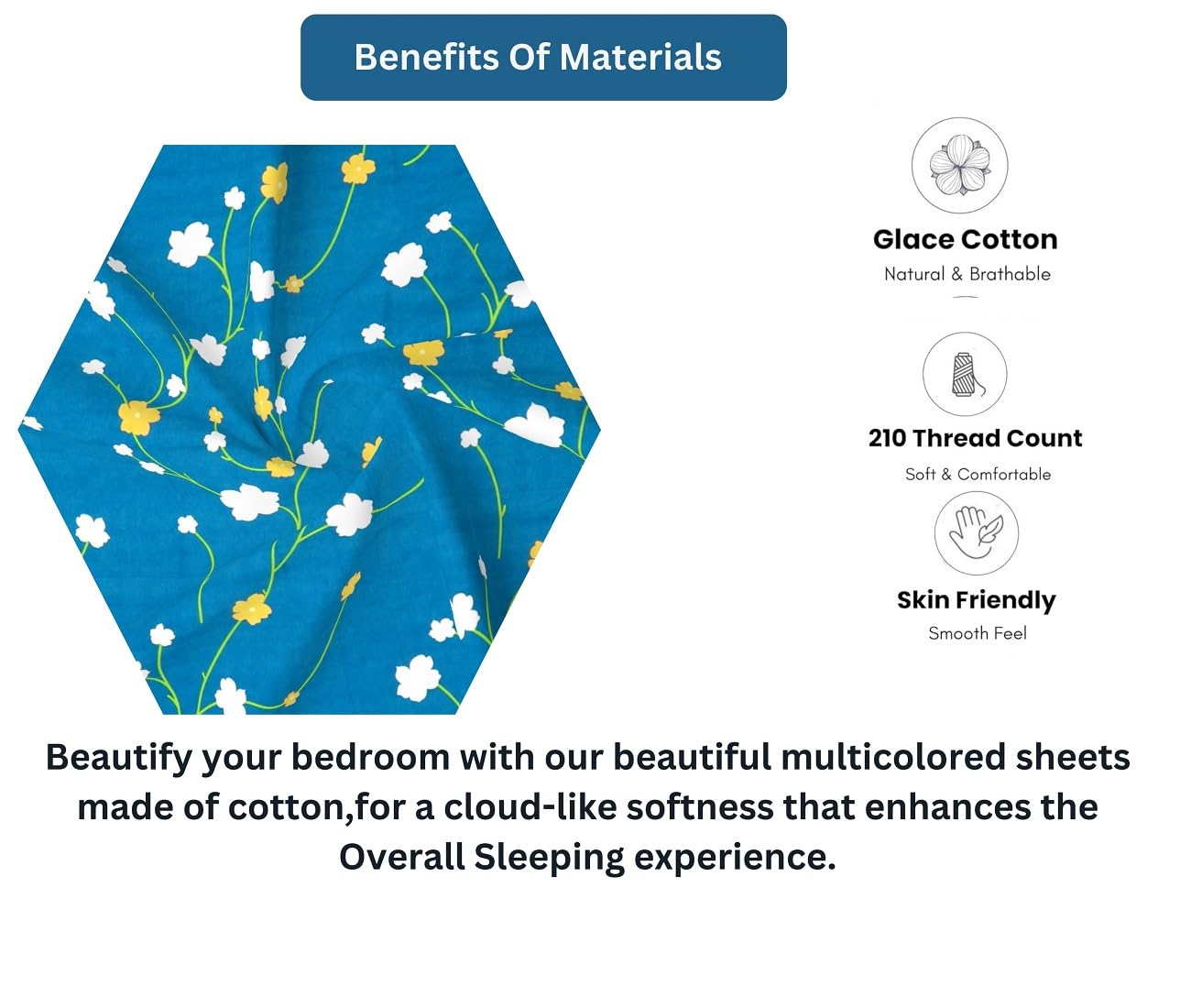 Luxurious Double Bed Sheet With 2 Pillow Covers - 72 X 78 X 8 Inches, Blue & White | Fade Resistant & Durable Breathable & Wrinkle Free Bed Sheet