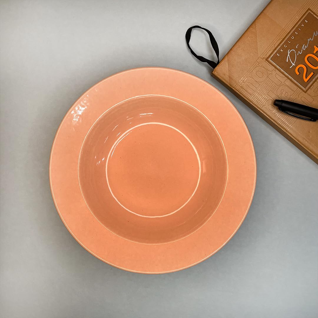 Coral Pink Ceramic Pasta Plates - 2 Pieces | Handcrafted Multi Purpose Ceramic Deep Plates, Snack Plates, Starter Plates - 9 Inch, Microwave Safe & Dishwasher Safe