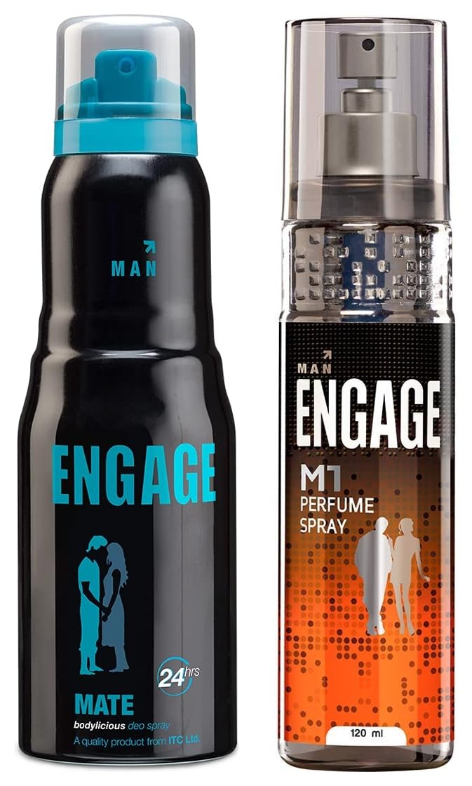 Engage M1 Perfume Spray 120ml 4 Fl.oz. & Mate Bodylicious Deo Spray 150ml 5 Fl.oz. | Ideal For Men