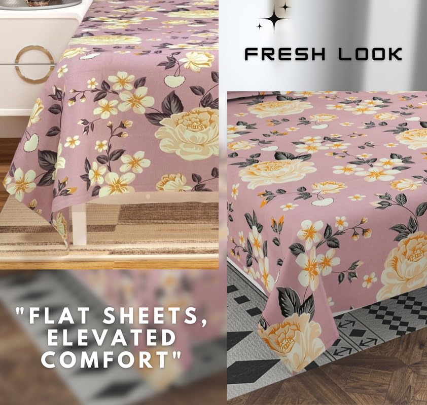 100% Cotton Double Bedsheets King Size With 2 Large Size Pillow Covers | 90 X 100 Inches, Mistyrose | Soft & Breathable Premium Printed Design Bedsheet