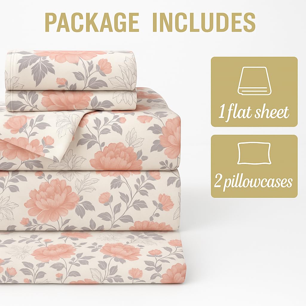 King Size Bedsheet With 2 Pillow Covers - 108 X 108 Inches, Grey & Peach | Wrinkle & Fade Resistant Bedding | Perfect For Homes, Hotels, Villas, Resorts & Guest Houses