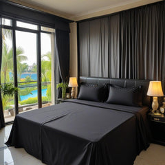 Solid King Size Fitted Bedsheet With 2 Pillow Cover - 72 X 78 + 12 Inches, Black | Comfortable, Wrinkle Resistant, Fade Resistant & Environmentally Friendly