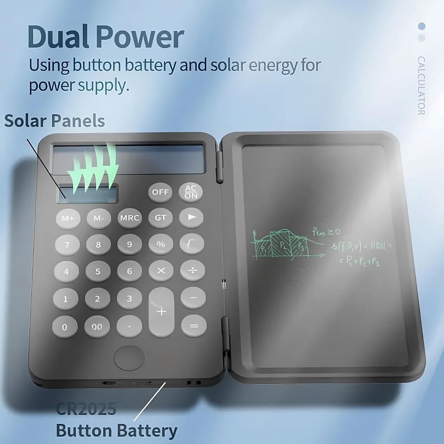 Hastap 2 In 1 Calculator With Erasable LCD Writing Pad Standard 12 Digit Multi-function Dual Battery And Solar Operated Calculators With 6 Inch LCD Writing Board For Students, Professionals (Black)