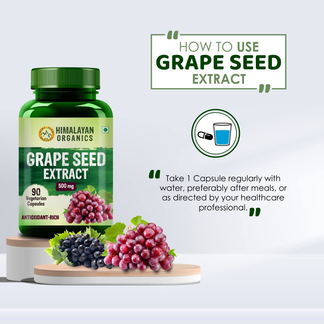 Himalayan Organics Grape Seed Extract 500mg Antioxidant Supplement, Healthy Cholesterol Level Boost Immunity, Promote Healthy Hair & Skin | 90 Veg Capsules 150gm 0.3lbs Each Pack Of 2