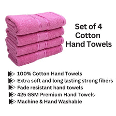 Stamio Cotton Hand Towel 800 Gsm | Soft, Absorbent, Quick Dry, Small Size Towels, Travel Friendly Towel (Baby Pink) - Set Of 4