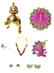 Laddu Gopal Idol With Heavy Dress, All Accessories, Brass, Gold Idol - Size No.5, Thakur Ji Murti, Occasion & Festivals, Janmashtami Specials, Bal Gopal Statue, Baby Krishna Idol