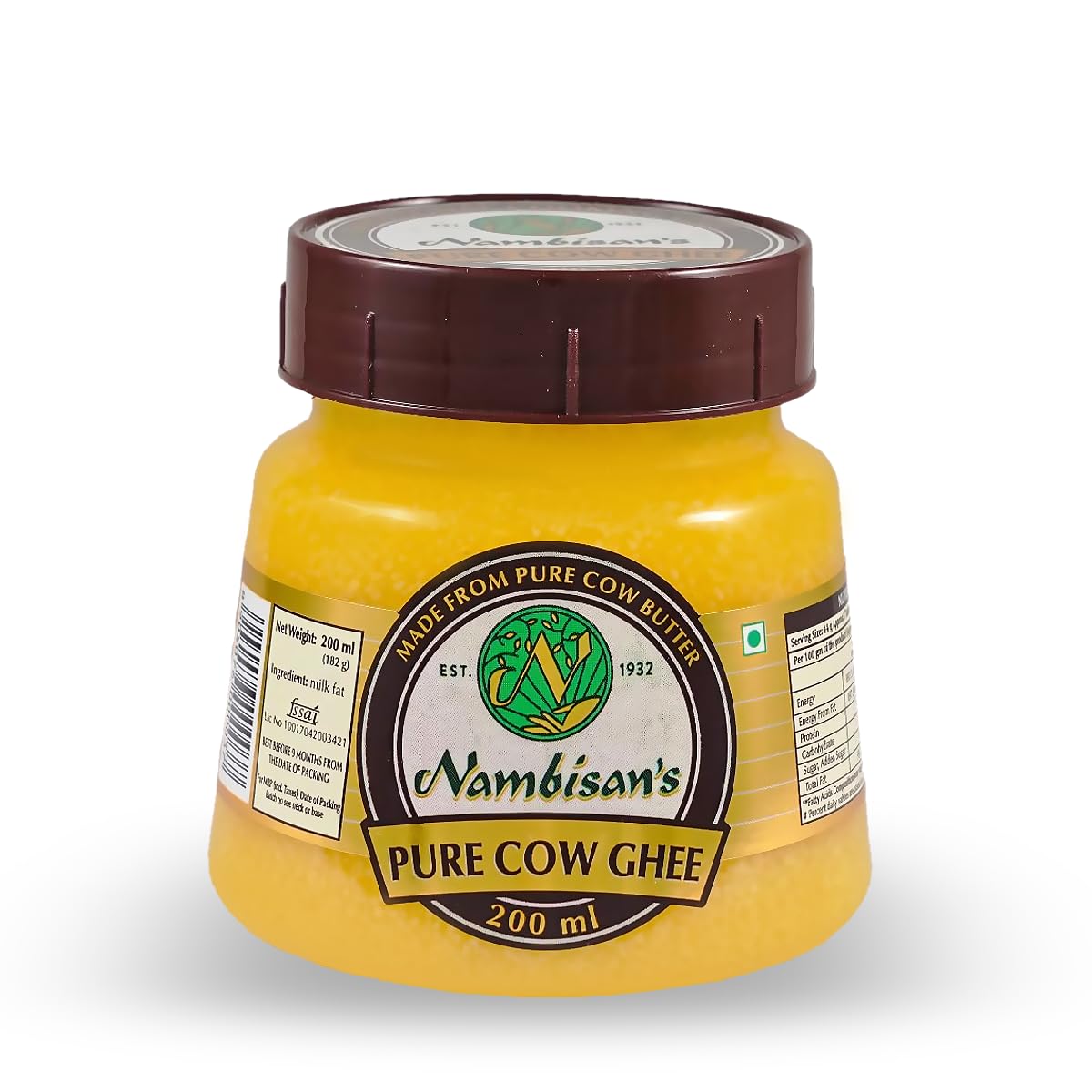 Natural Cow Ghee By Nambisan'S | Rich In Protein Fiber & Delicious Healthy Desi Cow Ghee For Dishes | (200ml) 6.7 Ounce | Jar Pack