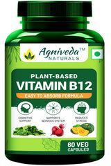 Agniveda Plant Based Vitamin B12 For Men & Women , Natural Formulation For Vegetarians & Vegans To Support Nervous System & Brain Function | 60 Capsules , 100gm 0.2lbs