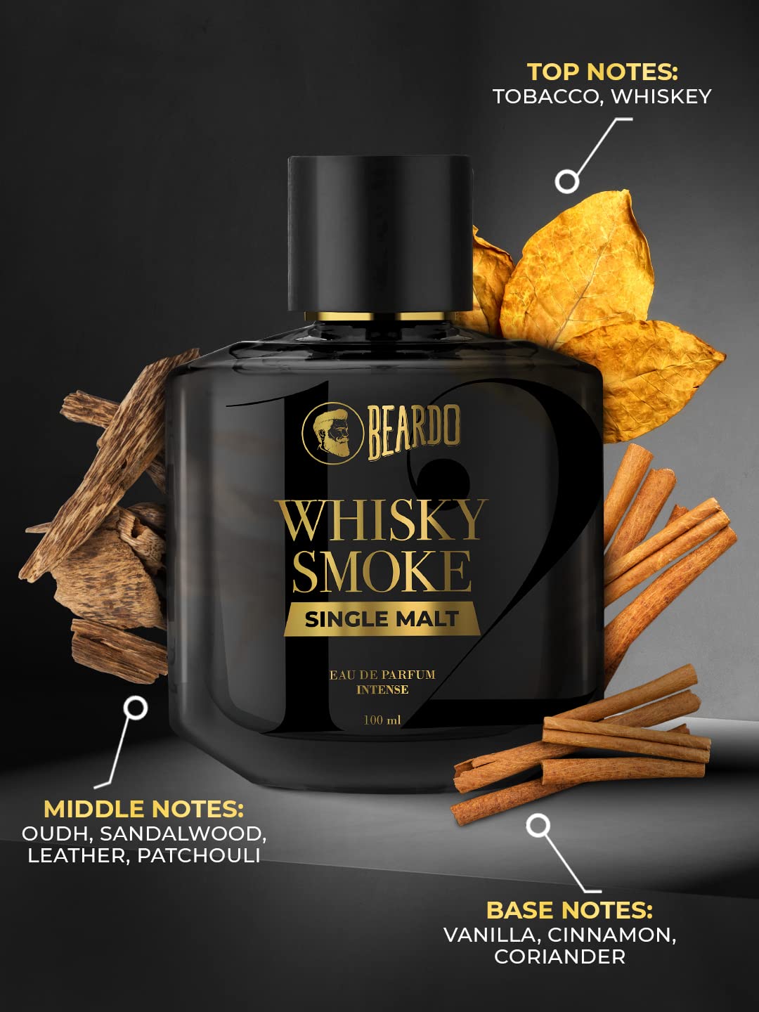 Beardo Whisky Smoke Single Malt Men Long Lasting Eau De Parfum Intense 100ml 3.4 Fl.oz. | Best Suited For Events