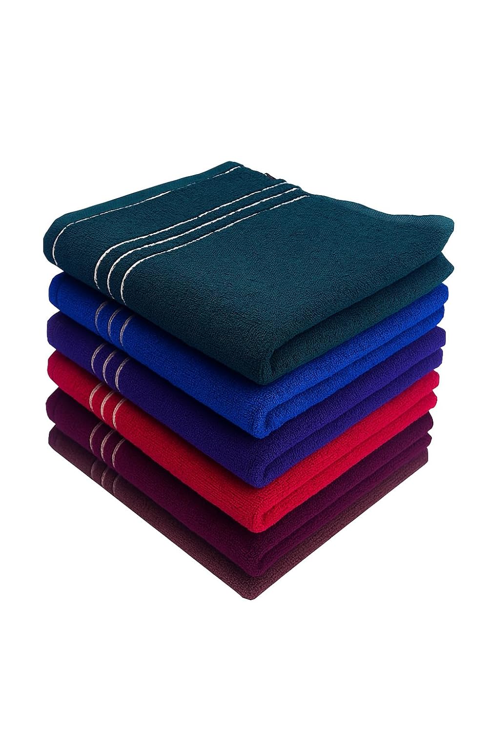 Space Fly Cotton Hand Towels 1050 Gsm | Soft & Absorbent, Towels With White Triple Stripe Design (Multicolor) - Pack Of 7