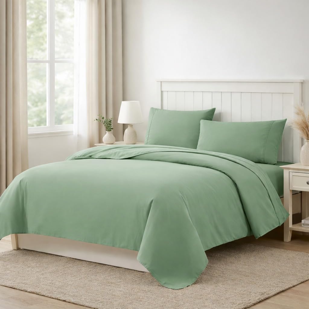 Flat Bedsheets Double Size Egyptian Cotton With 2 Pillow Cover - 81 X 96 Inches, Sage Green | Softness & Comfort | Ideal For Luxury Home, Hotels & Resorts