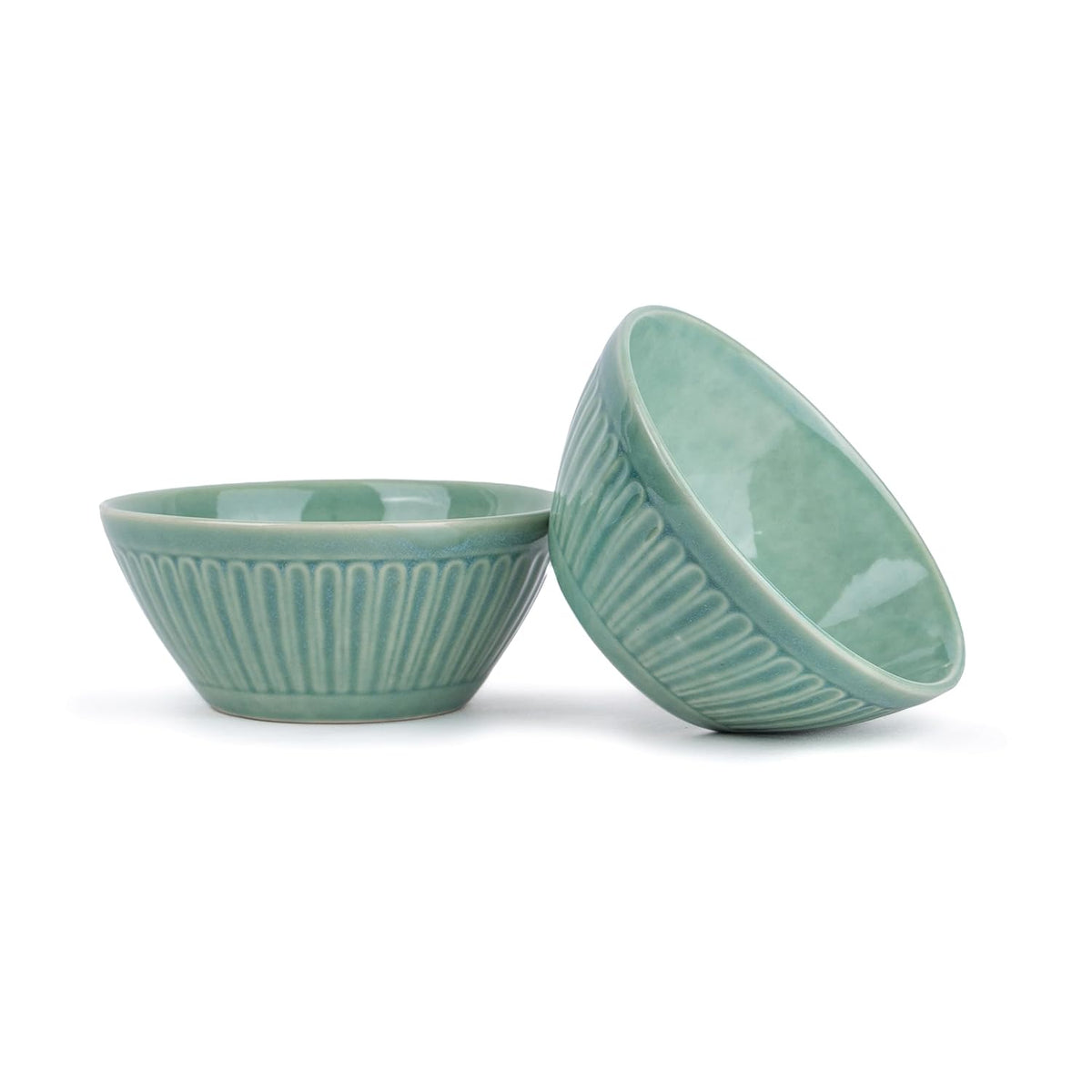 Ceramic Medium Serving Bowls Set Of 2 Pieces - 900ml Each, Light Mint | Premium Stoneware Ceramic Bowls - Medium Size | Microwave Safe Bowls - Bowl Sets With Glossy Finish | Ceramic Bowl