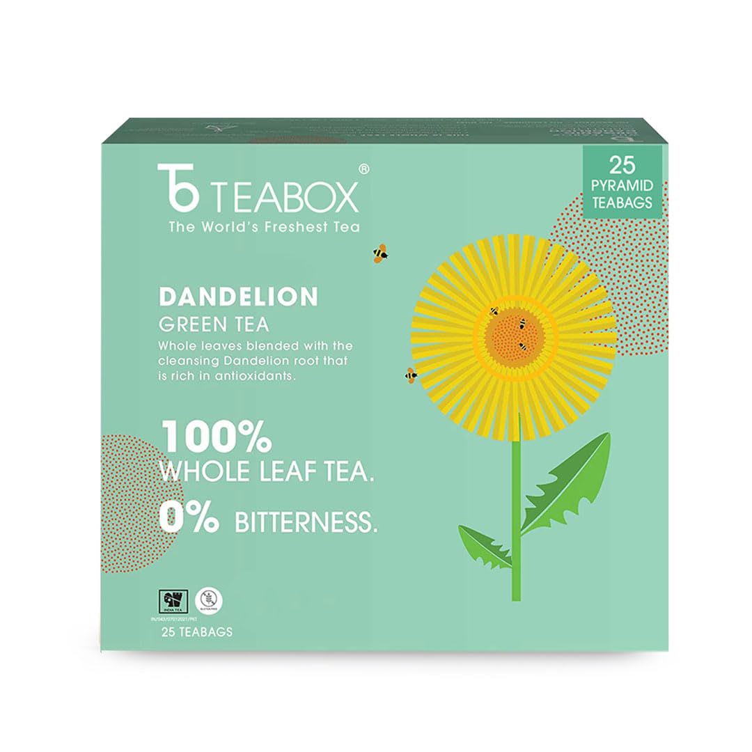 Teabox Dandelion Green Tea - 25 Pyramid Tea Bags | 100% Whole Leaf & 0% Bitterness - Green Tea From The Himalayas | Low Caffeine