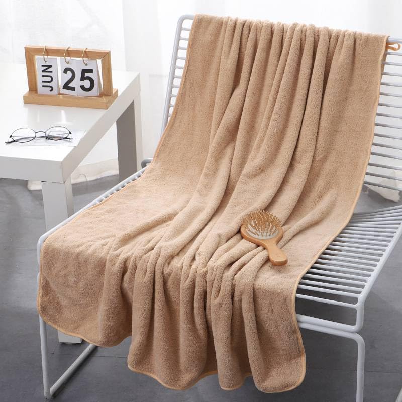 Fezora Microfiber Bath Towels 290 Gsm | Soft Coral Fleece Towel With Extra Soft Plush & Quick Dry Large Size Towels Hook Quick Dry Super Absorbent-Bath Towel (Beige)