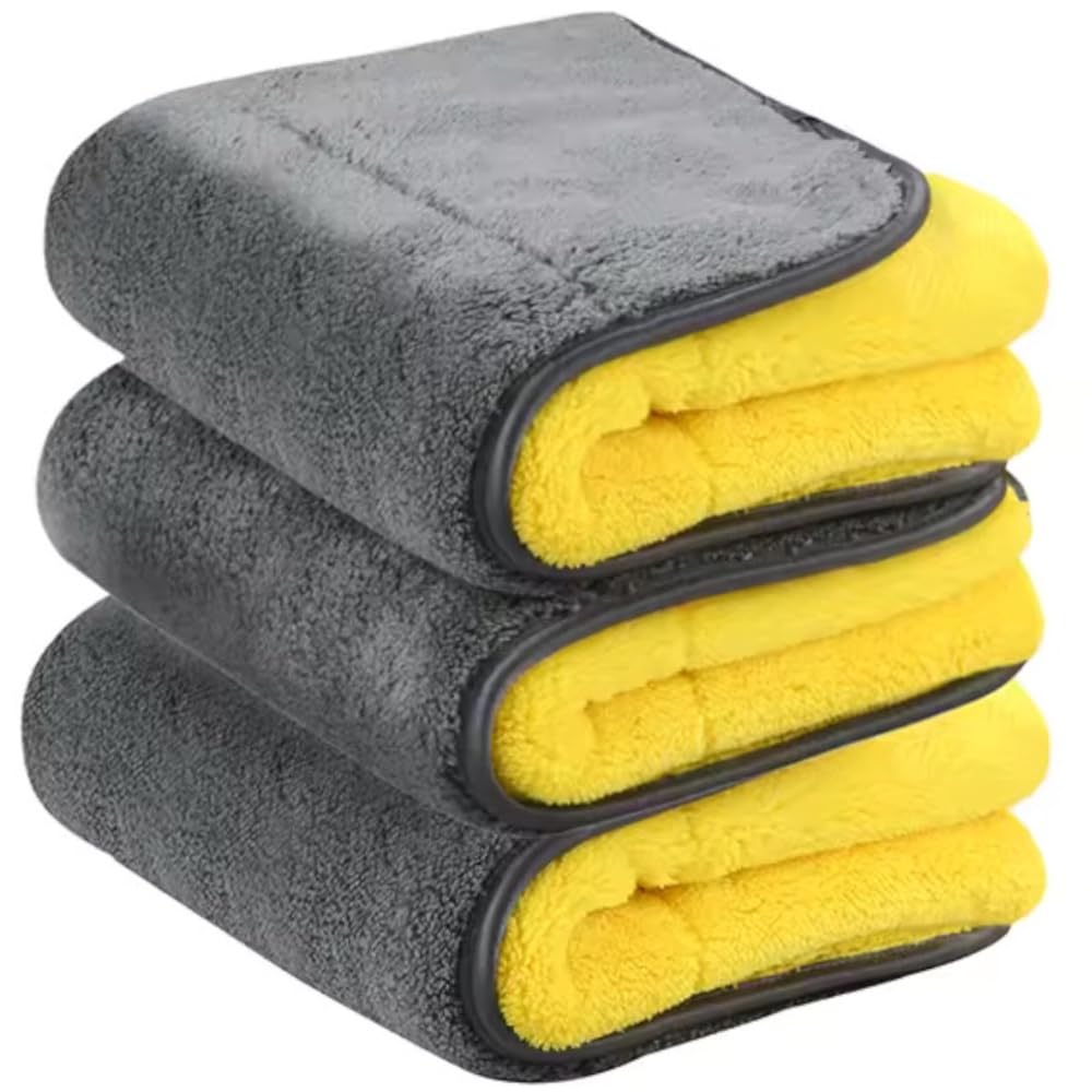 Detachi Dual Sided Microfiber Cloth 600 Gsm | Thick Lint & Streak-Free Multipurpose Cloths | Absorbent Extra Thick Plush Towel For Cleaning, Washing & Drying - Dual (3 Pcs)